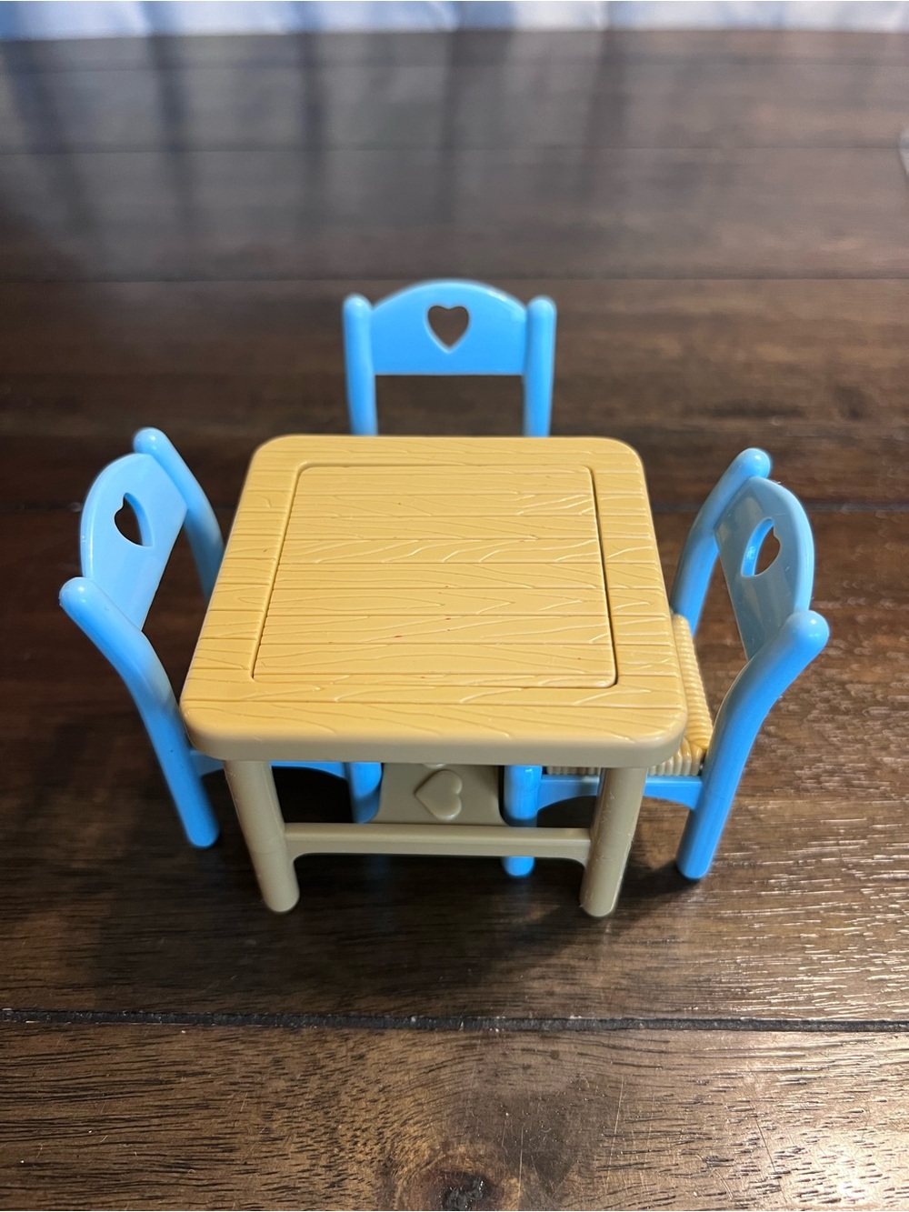 Vintage 90s Fisher Price Loving Family Flip Dining Table & 3 Blue Chairs Set